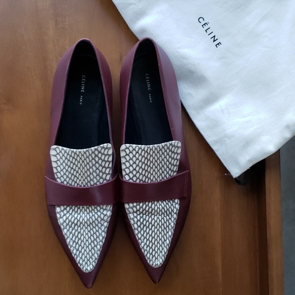 Celine Snakeskin Loafers (Burgundy, Size 39) - Picture 2 of 7